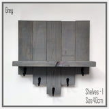 Rustic Wooden Entryway Shelf with 5 Hooks, Key and Coat Holder