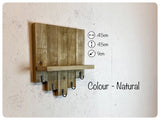 Rustic Wooden Entryway Shelf with 5 Hooks, Key and Coat Holder