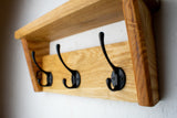 Slim Wall Mounted Coat Rack & Shelf, Solid Oak, Narrow Hallway, 2–12 Hooks, Handmade"