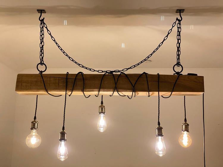 Hanging beam ceiling light - solid oak