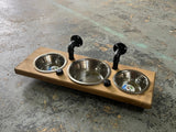 Wall Mounted Dog Feeder | Triple Elevated Dog Bowl Stand | Floating Pet Feeding Station | Raised Dog Bowls | Industrial Wood Pet Feeder