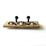Wall Mounted Dog Feeder | Triple Elevated Dog Bowl Stand | Floating Pet Feeding Station | Raised Dog Bowls | Industrial Wood Pet Feeder