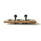 Wall Mounted Dog Feeder | Triple Elevated Dog Bowl Stand | Floating Pet Feeding Station | Raised Dog Bowls | Industrial Wood Pet Feeder