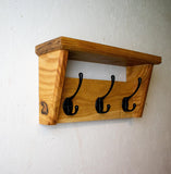 Slim Wall Mounted Coat Rack & Shelf, Solid Oak, Narrow Hallway, 2–12 Hooks, Handmade"