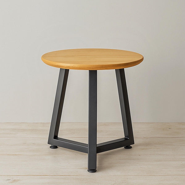 Oak End Table – Solid Oak with Steel Base