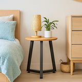 Oak End Table – Solid Oak with Steel Base