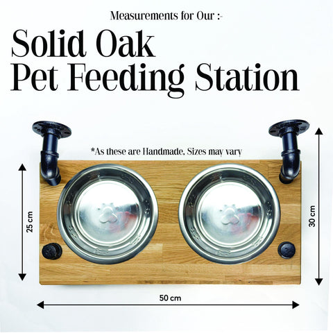 Personalised Solid Oak Pet Feeding Station | Wall-Mounted Dog Bowl Holder (Engraved Name)