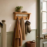 Slim Wall Mounted Coat Rack & Shelf, Solid Oak, Narrow Hallway, 2–12 Hooks, Handmade"
