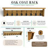 Slim Wall Mounted Coat Rack & Shelf, Solid Oak, Narrow Hallway, 2–12 Hooks, Handmade"