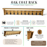 Slim Wall Mounted Coat Rack & Shelf, Solid Oak, Narrow Hallway, 2–12 Hooks, Handmade"