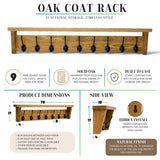 Slim Wall Mounted Coat Rack & Shelf, Solid Oak, Narrow Hallway, 2–12 Hooks, Handmade"