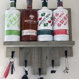 natural wood floating shelf with hooks, key holder, coat rack